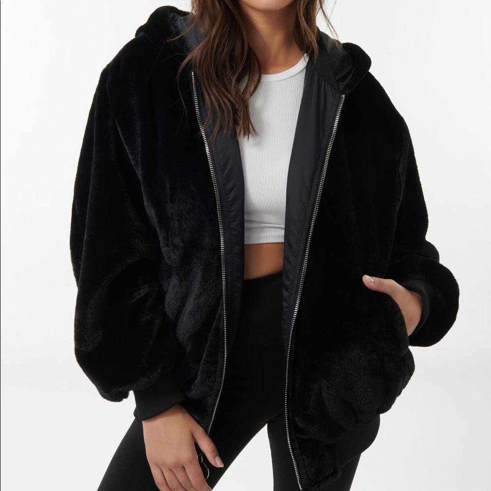 Garage Reversible Black Faux Fur Bomber Jacket